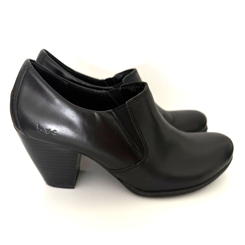 Born Kinney Women's Sz 7 Black Leather Booties Shooties Shoes Block Heel Comfort
